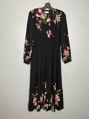 NWT Ivee Floral Long Sleeve Button Front Shirt Midi Dress Women’s Size XS